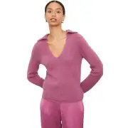 VINCE Brushed Polo Pullover Sweater Size S Alpaca Wool Blend Women's Purple