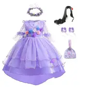 5 Pack Kids Isabela Princess Dress With Wig Girls Encanto Madrigal Isabela Costume Cosplay Party Dresses Carnival Purple 120