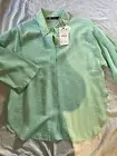NWT Zara Women's Light Blue/Green Button Down Long Button Sleeves Blouse Size L