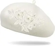 [QYPDIYI] Women Flower Embroidery Summer Knit Beret Hat French Style Artist Beret Cap