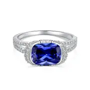 ANYCO Ring Iced Out Square Shape Diamond Sapphire Ring 925 Sterling Silver CZ 5A 2.5ct Engagement Wedding Ring For Women