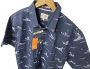 Quicksilver Waterman Men’s Sandwashed Cotton Button Up Boat Print Shirt Sz L NWT