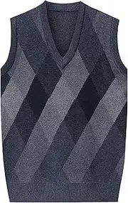 [SWJGLITTR] Men's Cotton Knit Argyle Vests V-Neck Sleeveless Knitwear Vest Lightweight Knitwear Casual Waistcoats