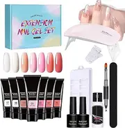 Nail Kit Set with Everything | Poly Nail Kit with UV Light Extension Gel Set - Nude Thickening Solution 7 Colors Builder Toenail Art for Women