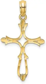 [JewelryWeb] 14ct Gold Sparkle Cut Religious Faith Cross-Cut out With Round Tips 23.95mm long