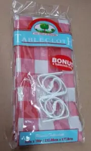 The Great Outdoors Red/Wht Plad Tablecloth With 4 Tablecloth Clips 52" X 70" NEW