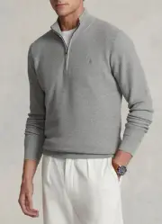 NWT Polo Ralph Lauren Performance Quarter-Zip Men’s Grey Coolmax Sweater Sz M