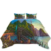 Coastal Art Painting Lighthouse in Paradise Cove Coverlet