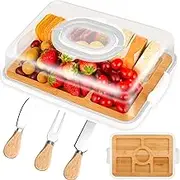 Portable Charcuterie Board with Locking Lid Base Set for Travel for Mom Bamboo Cutting Cheese Board with Cover Compartments Wedding Gifts for Couple Her House Warming
