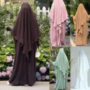 2pcs Ramadan Muslim Overhead Burqa Kaftan Prayer Long Dress Khimar Abaya Caftan