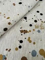 Peter Fasano Paint Splatter Linen Print Fabric Spatter Dash Gold Neutral 0.60 yd