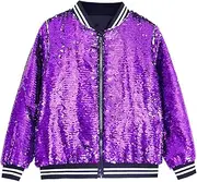 [CHENBAO] Girls Flip Sequin Jackets Striped Kids Unique Stylish Jacket Zip Up Coat Sparkle Outwear Birthday Shiny Clothes