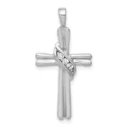 14k White Gold AA Real Diamond Cross Pendant
