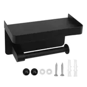 Toilet Paper Holder with Shelf Stainless Steel Minimalist Style Wall Mounted Waterproof Toilet Paper Roll Holder for Bathroom K9 Hem Black