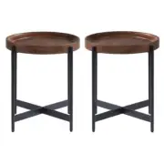 Home Square 20" Round Wood End Table in Medium Chestnut - Set of 2