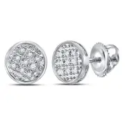 10K White Gold Mens Diamond Circle Cluster Stud Earrings 1/20 Ctw