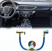 R134A AC Refrigerant Charge Hose, Auto Refrigerant Recharge Kit with Pressure Gauge, 1/2 LH Can Opener Tap and R1234YF Low Side Adapter, Fits for Car AC Air Conditioning Refrigerant
