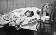 Convalescing Boy Lying in Bed Merrigum Victoria 1910 Australia OLD PHOTO