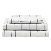 150GSM Check Print Flannelette Bed Sheet Set - Grey, King - King