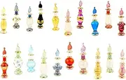 Egyptian Hand Blown Glass Egyptian Mouth Blown Glass miniature Perfume Bottles Wholesale Set of 20 Size 2" (5 cm) with handmade Gold decorative Genie bottle for essential& perfume oils by