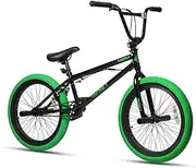 cubsala 20 Inch Kids Bike Freestyle BMX Bicycles for 6-14 Years Old Boys Youth Beginner Riders Entry Level with 4 Pegs Black with Green Tires