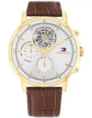 [Tommy Hilfiger] Stewart Brown Leather Silver Dial Watch in Brown