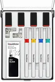 Liquidraw Technical Drawing Pen Set of 4 for Artists, College Set with Pen Station & Ink, Off White