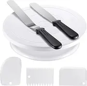 Cozioz Cake Decorating Kit with Turntable, 2 Spatulas (Straight & Angled), 3 Icing Smoothers, and Baking Tools for Beginners and Professionals (White)