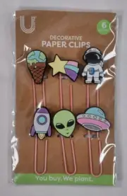 U Style Decorative Paper Clips, Space Theme, 6 Pack