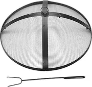 22 Inch Heavy Duty Fire Pit Spark Screen Round Mesh Fire Pit Cover Fire Pit Lid Fire Pit Mesh Screen with Handle and Lifter Tool for Outdoor Firepit Stove Fireplace (Black)