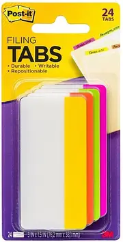 Post-It Filing Tabs Pink Green Orange Yellow 75 x 38mm 24-Pack - Box of 6