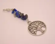 Lapis Lazuli zipper pull, handbag charm - TREE LIFE silver charm