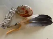 Smudge Kit Feather Pagan,White sage, smudging Witch Reiki energy healing Runes