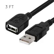 Black 3FT USB 2.0 Extension Cable Type A Female to A Male Cable Black