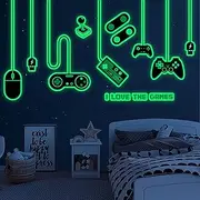Gaming Wall Decals Glow in The Dark Wall Decals Video Game Zone Wall Stickers Removable Gaming Room Wall Decor Peel and Stick for Boys Kids Bedroom Playroom… (Large Size-Green)