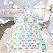 Feelyou Rainbow Bowknot Comforter Set with Sheets Cute Bow Tie Twin Size 7 Piece Bedding Set for Kids Princess Girls Aesthetic Coquette Bed in a Bag
