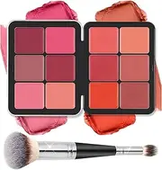 Creamy Blush Contour Palette, 12 Colors Concealer Blush Contour Palettes, Contouring Makeup Blushes Cream Matte & Makeup Brush Set Contour Concearler Palette Contouring Face for Women Girls
