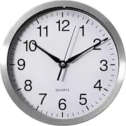 Clockswise 16-in Round Quartz Wall Clock Non-Ticking Battery Operated with Silent Sweep Movement, Aluminum Silver Frame, Perfect for Home Kitchen Office Living Room Study Hallway Classroom, White Face