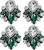 uxcell 4Pcs Handmade Beaded Patches, Glass Crystal Rhinestone Appliques Vintage Sew on Beaded Patch for Clothing DIY Sewing Accessories, Malachite Green