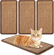Tuanse 4 PCS Cat Scratcher Mat, 15.7 x 7.8 Inches Sisal Cat Scratching Pad, Horizontal Floor Scratching Pad Rug with Adhesive Loop Tape for Protect Couch and Carpets(Brown)