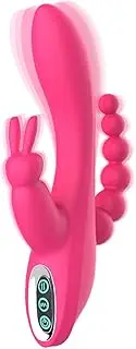 G Spot Rabbit Vibrator for Women Clitoris Stimulation with 7 Powerful Vibrations, Adorime Rechargeable 3 in 1 Clit Anal Stimulating Dildo Massager with Quiet Dual Motors for Couples or Solo Fun