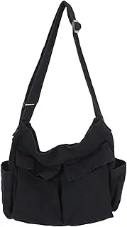 [Caistre] Women Men Crossbody Shoulder Bag Large Hobo Bag with Multiple Pockets Canvas Messenger Tote Bag for Women and Men