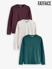 FatFace Burgundy Red Long Sleeve 100% Cotton T-Shirts 3 Pack (E60230) | $127