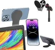 Slim Magnetic Phone Holder for Laptop/Continuity Camera, Foldable Desktop Kickstand Monitor Side Webcam Mount, Detachable Phone Mount for iPhone 16/15/14/13/12 & All Phones, Gray