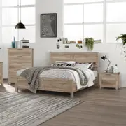 4 Pieces Bedroom Suite Natural Wood Like MDF Structure Double King Queen Size Oak Colour Bed, Bedside Table & Tallboy