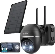 [ieGeek] 2K Security Camera Wireless Outdoor, Solar Dome Camera PTZ 360° with Spotlight and Siren, 2.4Ghz WiFi Cameras, Color Night Vision, Compatible with Alexa, PIR, 2-Way Talk, IP65, Black