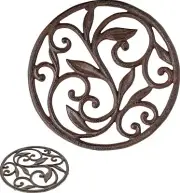 Cast Iron Trivet - Round with Vintage Pattern - Decorative Cast Iron Trivet F...