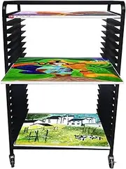 Paint Drying Rack Art Drying Rack 30 Shelves Metal Art Work Storage Display Rack Art Drying Rack with Wheels,Mobile Art Drying Rack for Classroom or Home