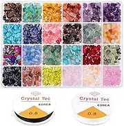 Crystal Chips and Gemstones Beads for Jewelry Making, Cridoz 24 Colors Gemstones Chips Jewelry Bracelet Beads for Jewelry Making