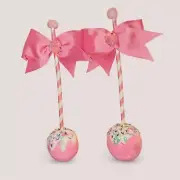 Handmade Set of 2 Fake Bake faux Pastel Pink Standing Cake Pops Valentines Decor